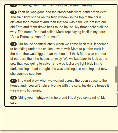 The passage “Excerpt from Winter Wheat” as shown on the DOE’s digital test, screen 5 of 7.