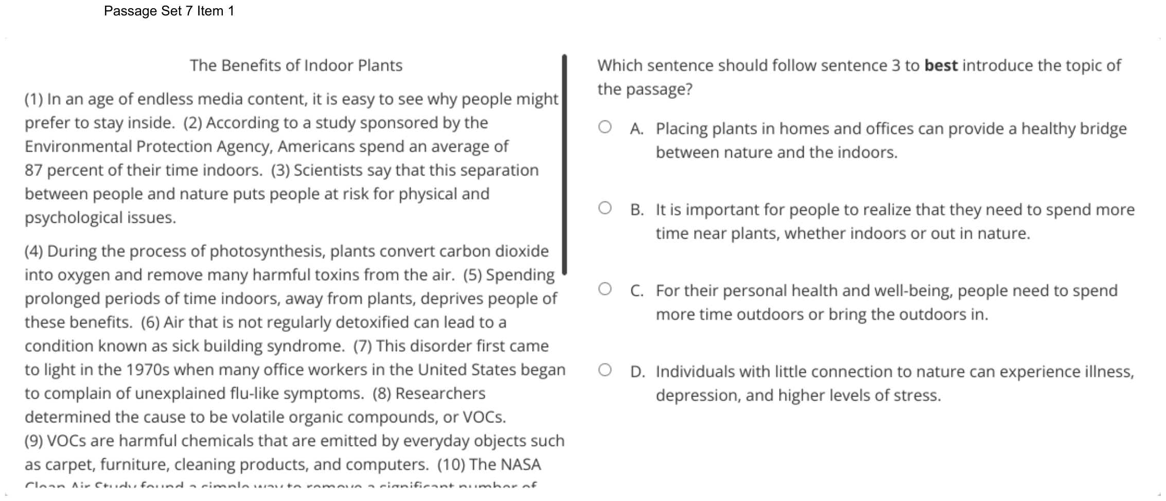 Question 43 as shown on the DOE’s digital test, page 61 of its printable version.
