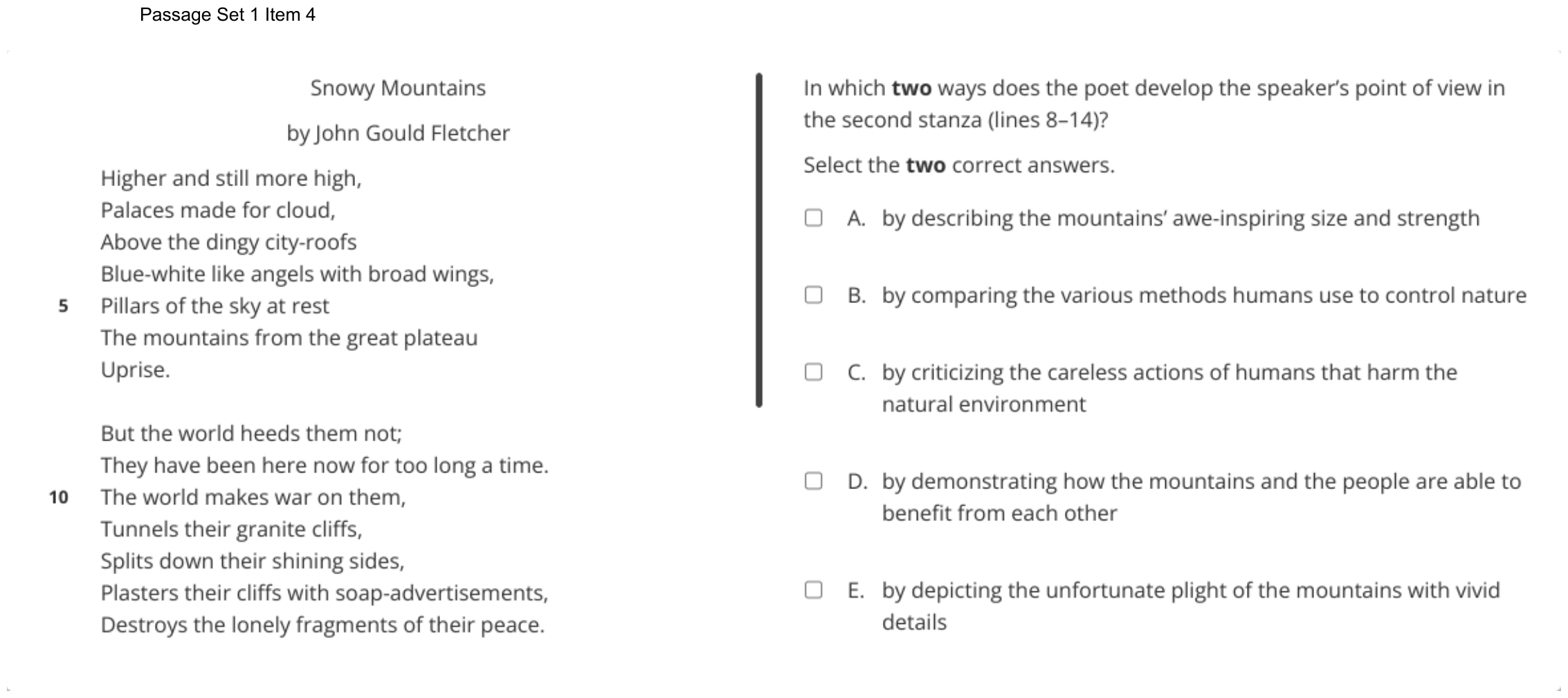 Question 4 as shown on the DOE’s digital test, page 7 of its printable version.