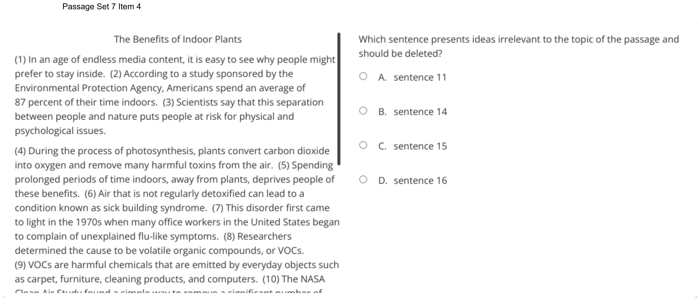 Question 46 as shown on the DOE’s digital test, page 64 of its printable version.