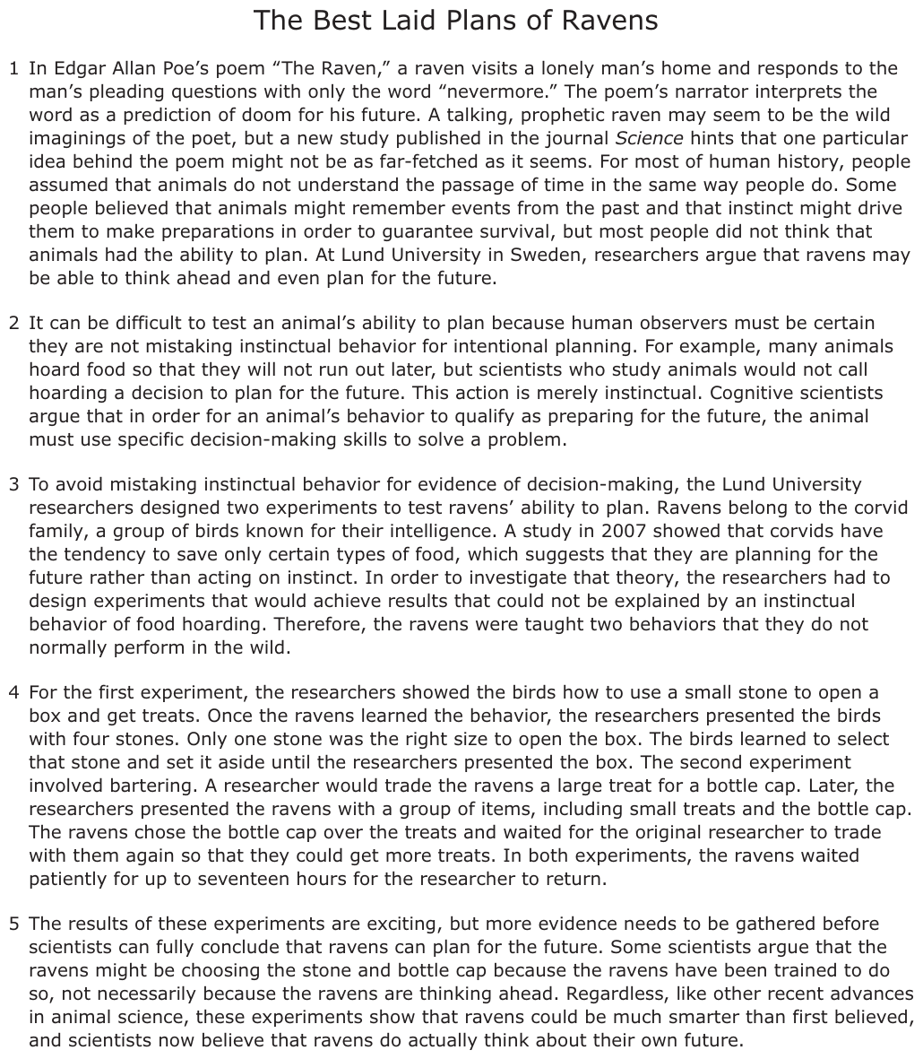 The passage “The Best Laid Plans of Ravens” as printed on page 12 of the DOE handbook.