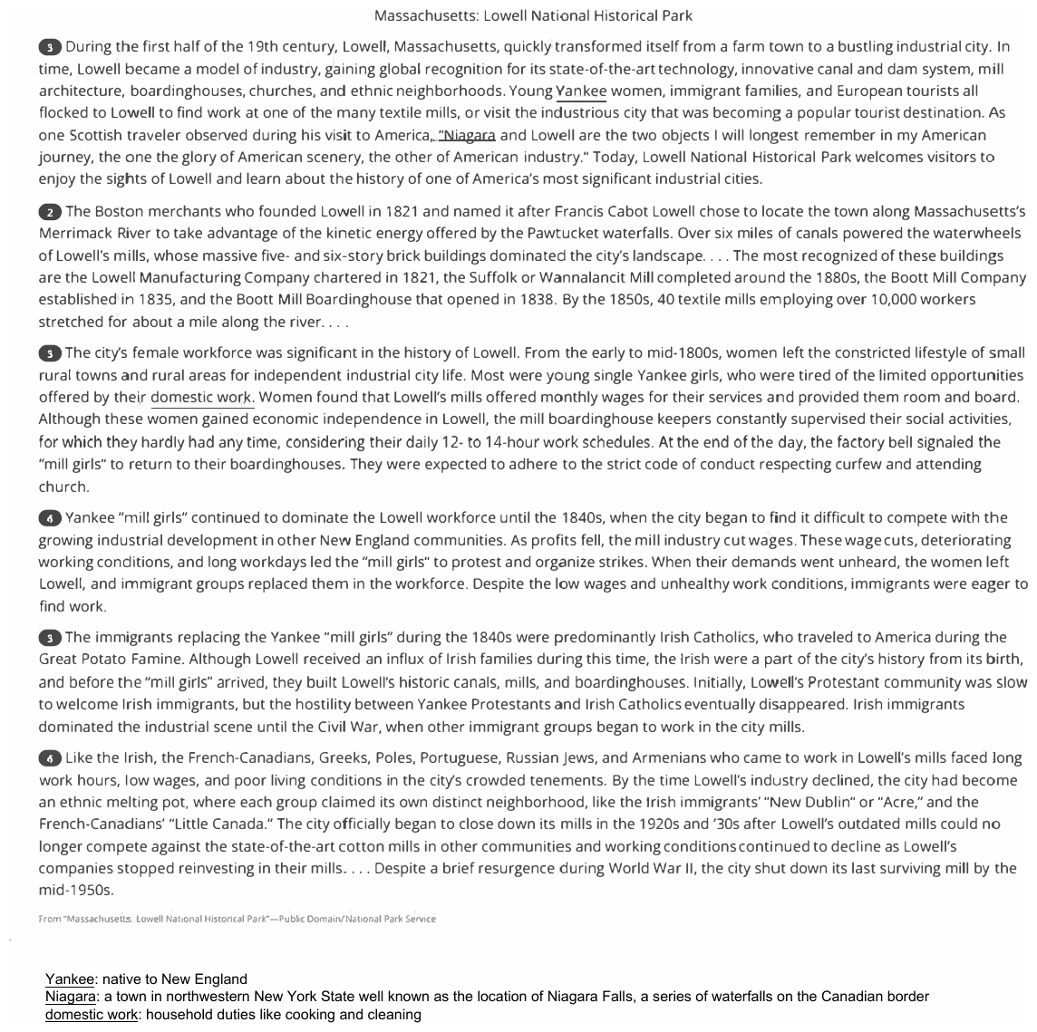The passage “Massachusetts: Lowell National Historical Park” as printed on page 50 of the DOE handbook.