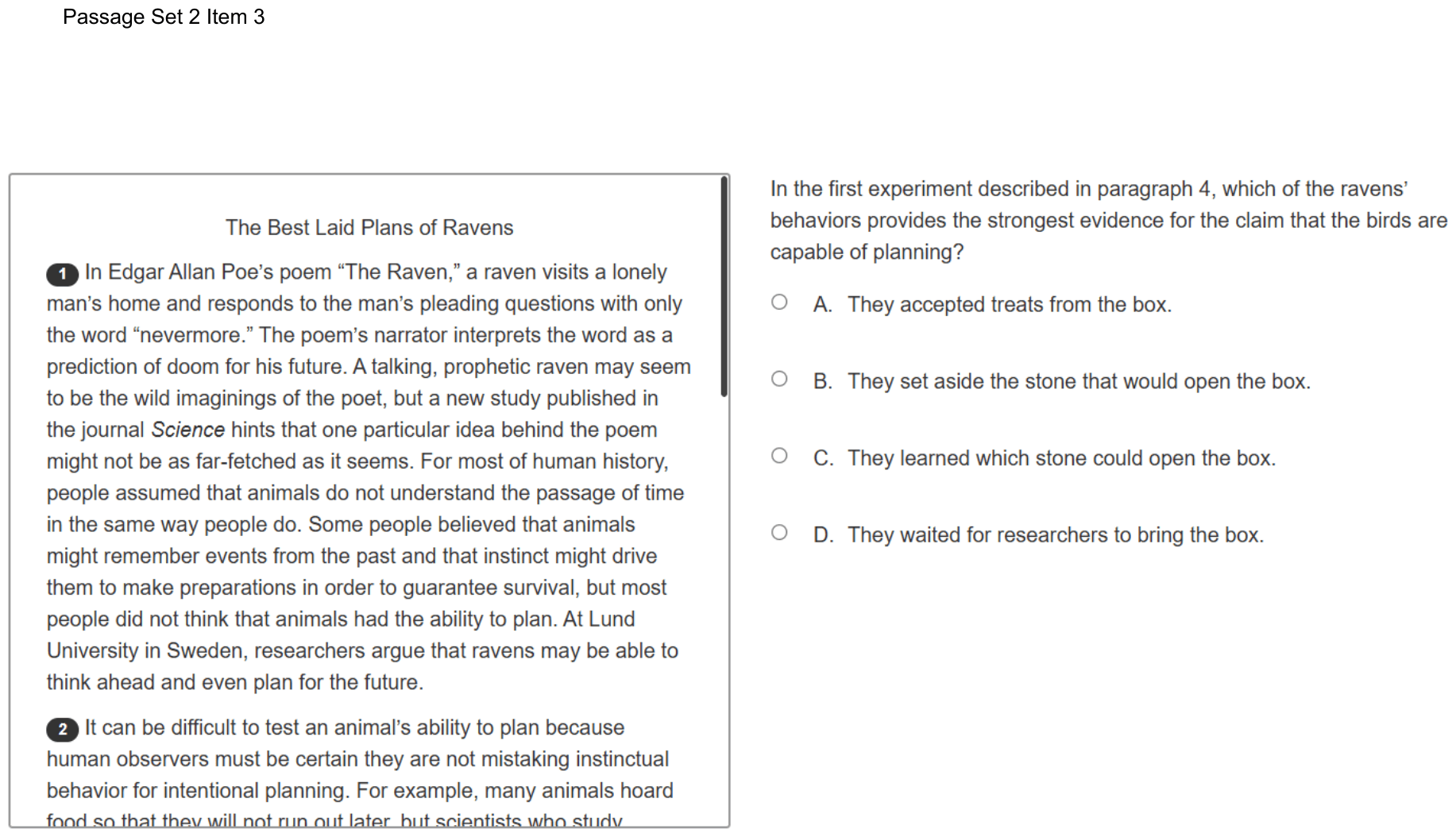 Question 10 as shown on the DOE’s digital test, page 15 of its printable version.