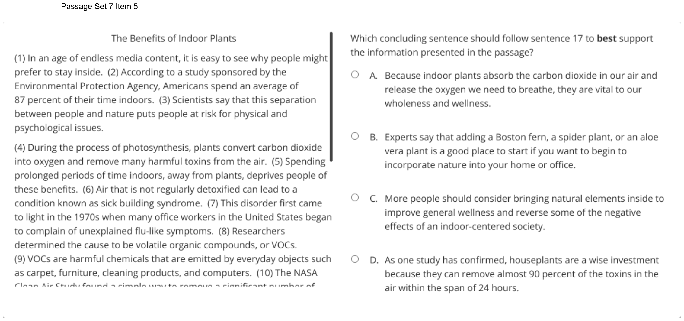 Question 47 as shown on the DOE’s digital test, page 65 of its printable version.