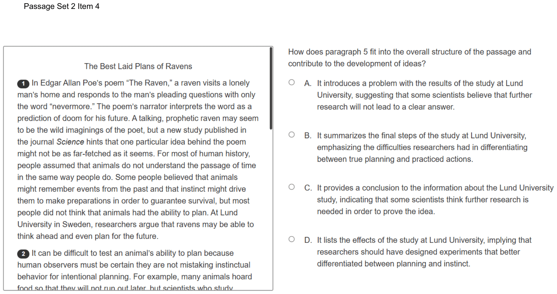 Question 11 as shown on the DOE’s digital test, page 16 of its printable version.