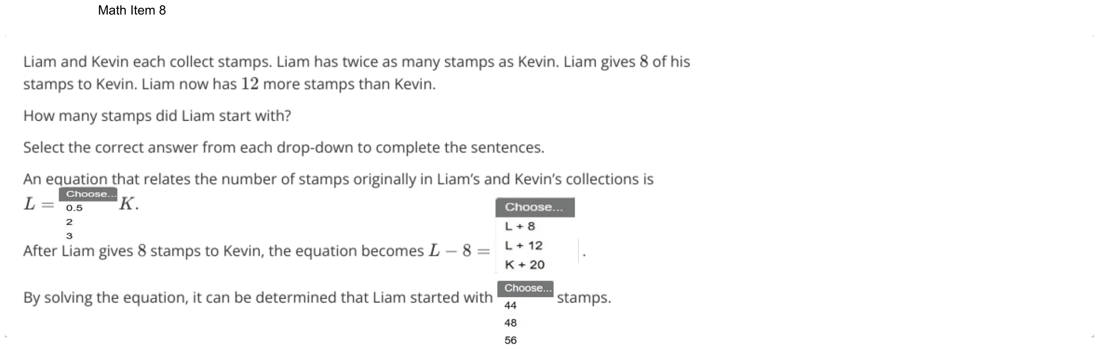Question 8 as shown on the DOE’s digital test, page 79 of its printable version.