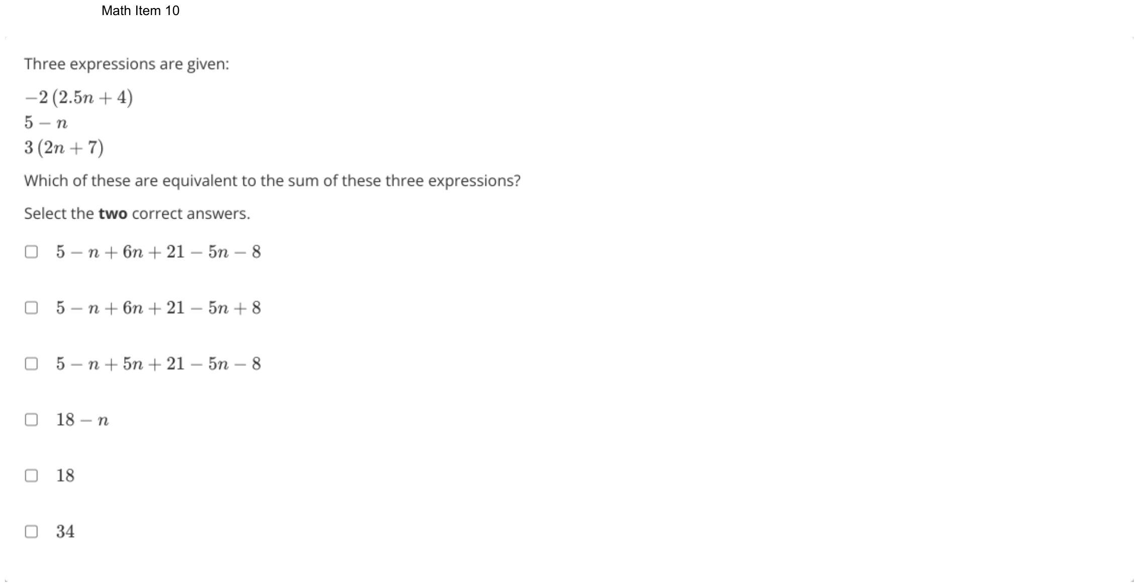 Question 10 as shown on the DOE’s digital test, page 81 of its printable version.