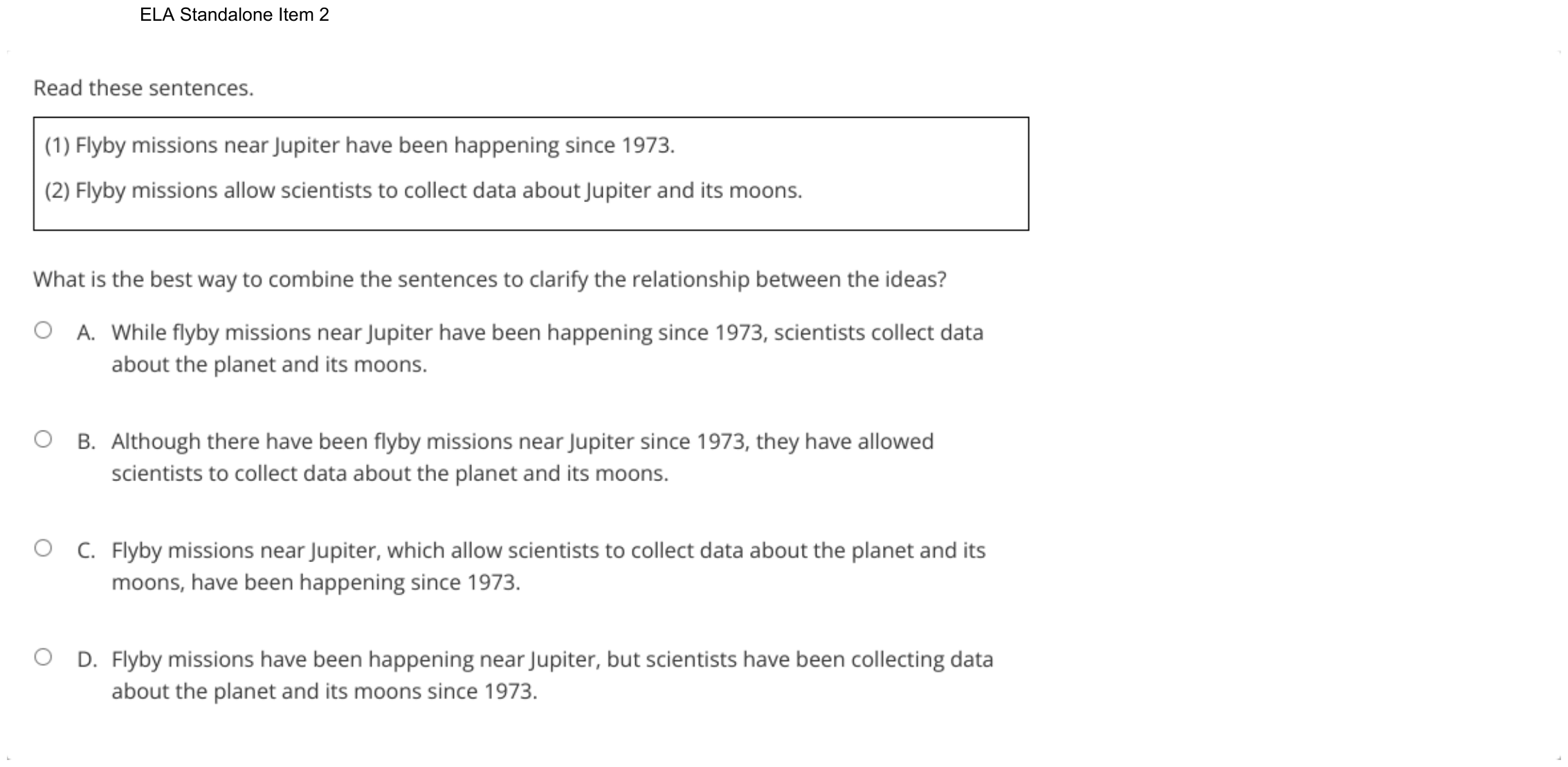 Question 49 as shown on the DOE’s digital test, page 69 of its printable version.