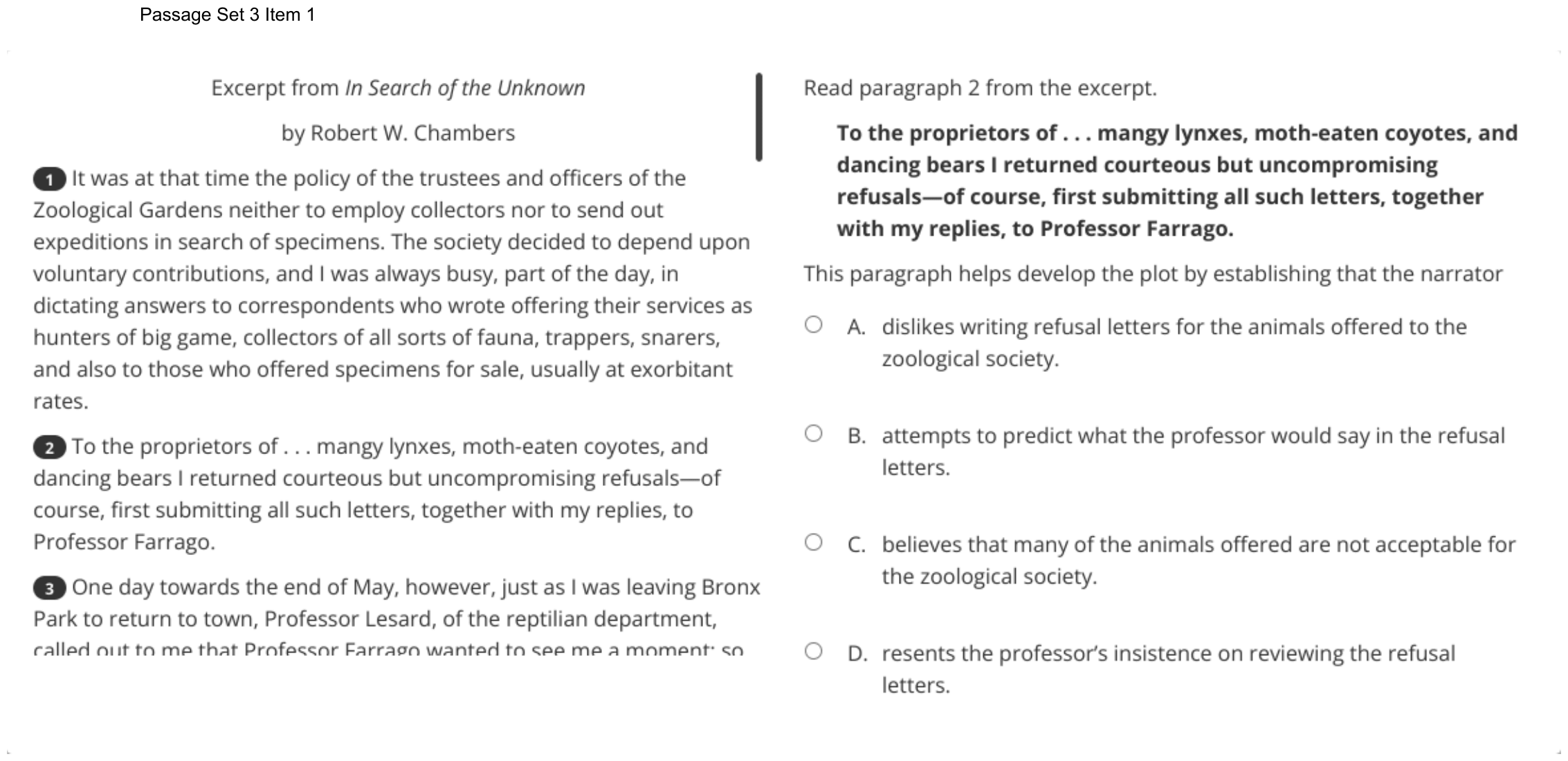 Question 14 as shown on the DOE’s digital test, page 22 of its printable version.