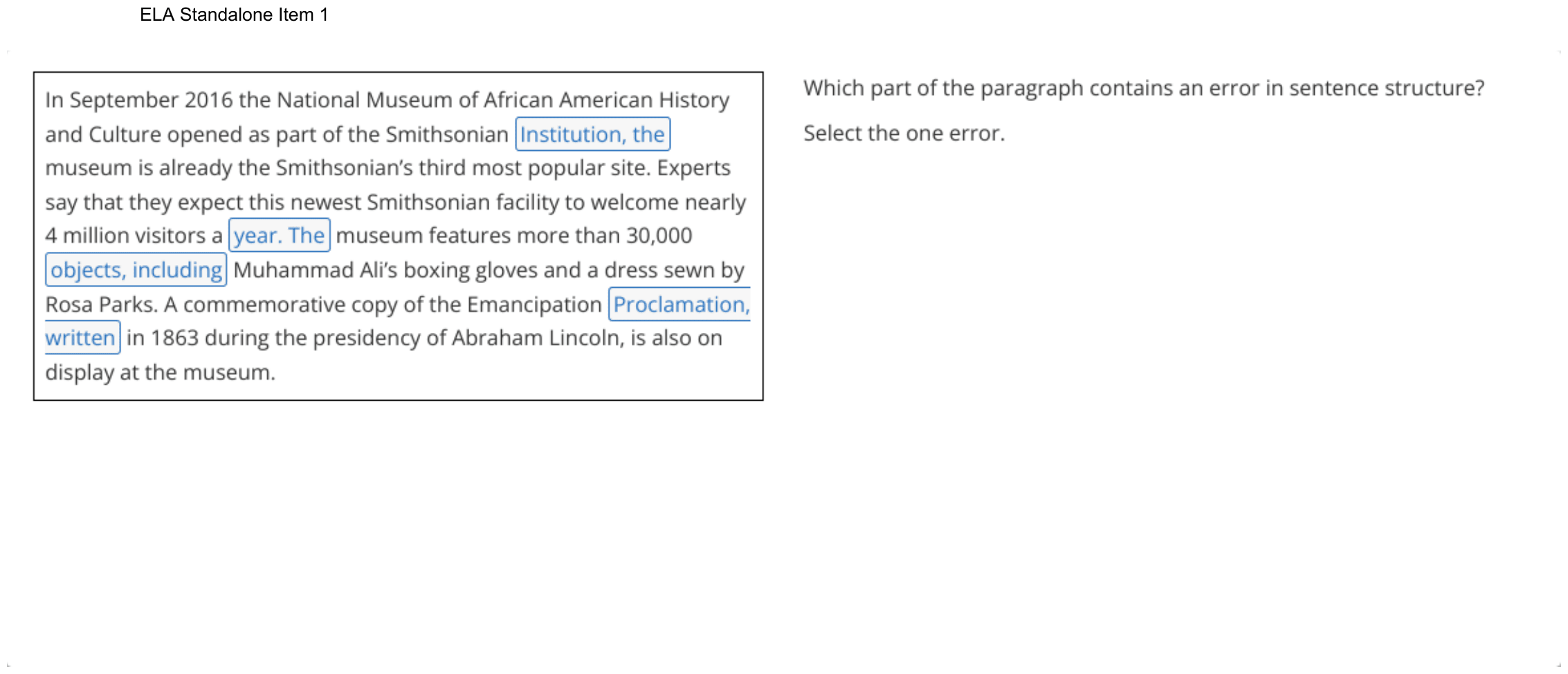 Question 48 as shown on the DOE’s digital test, page 68 of its printable version.