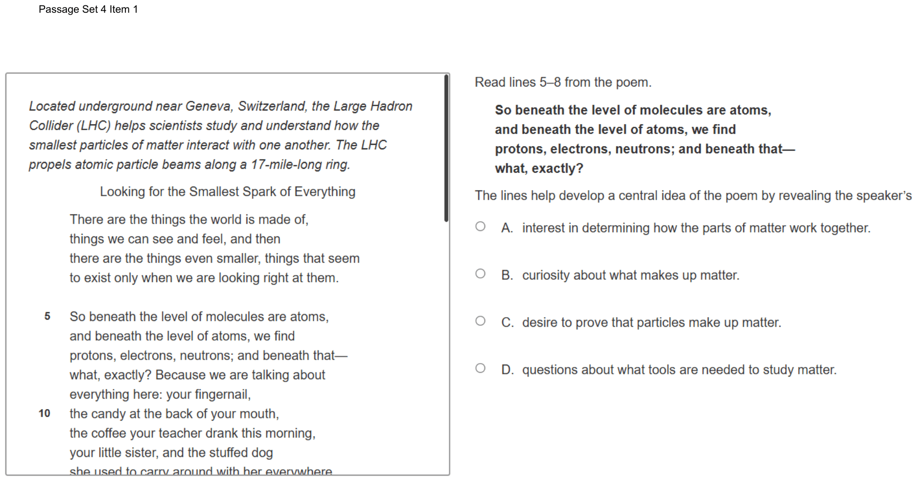 Question 23 as shown on the DOE’s digital test, page 34 of its printable version.