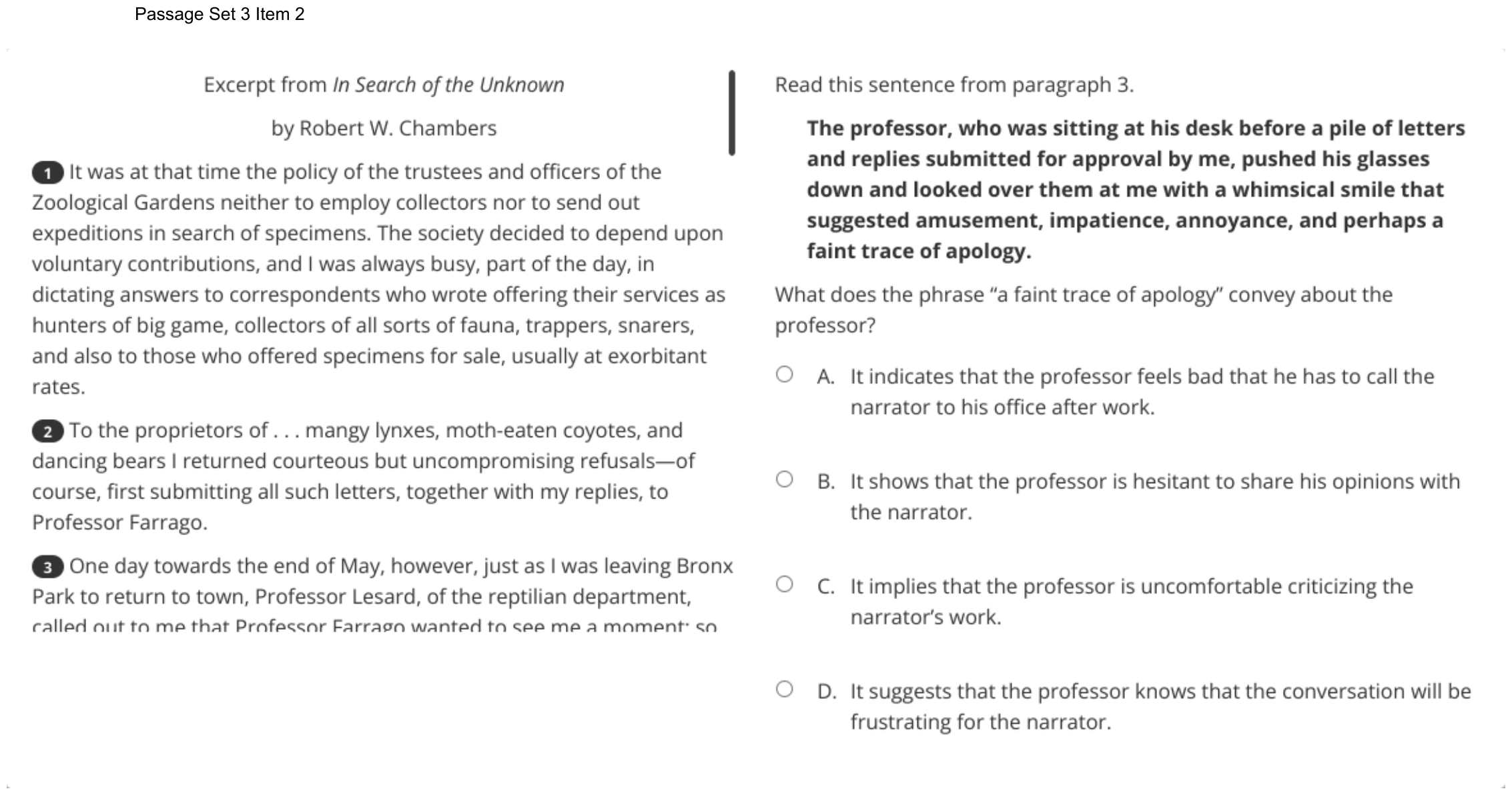 Question 15 as shown on the DOE’s digital test, page 23 of its printable version.