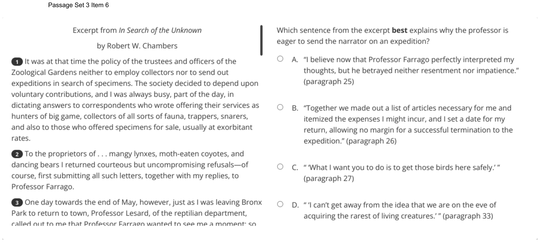 Question 19 as shown on the DOE’s digital test, page 27 of its printable version.