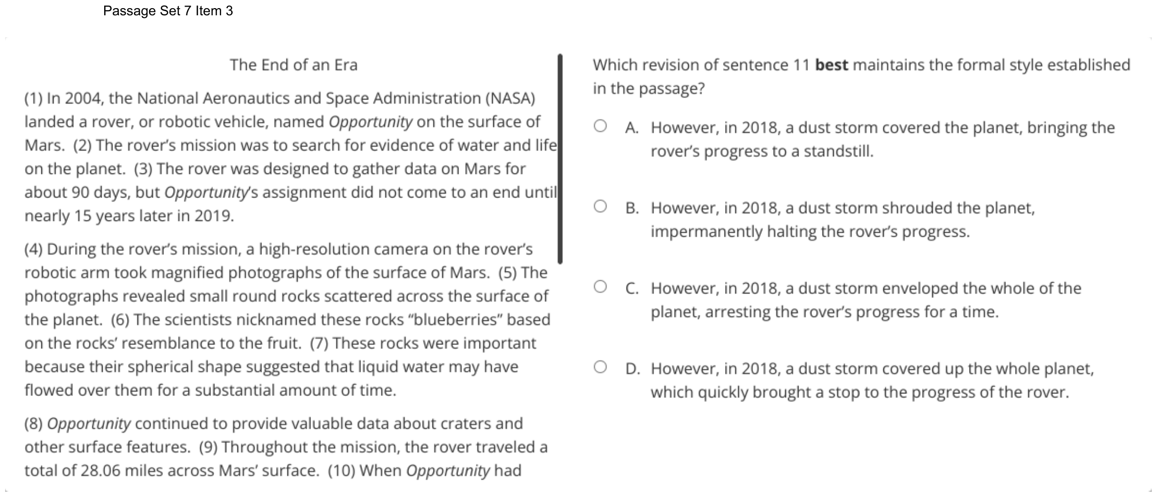 Question 45 as shown on the DOE’s digital test, page 63 of its printable version.