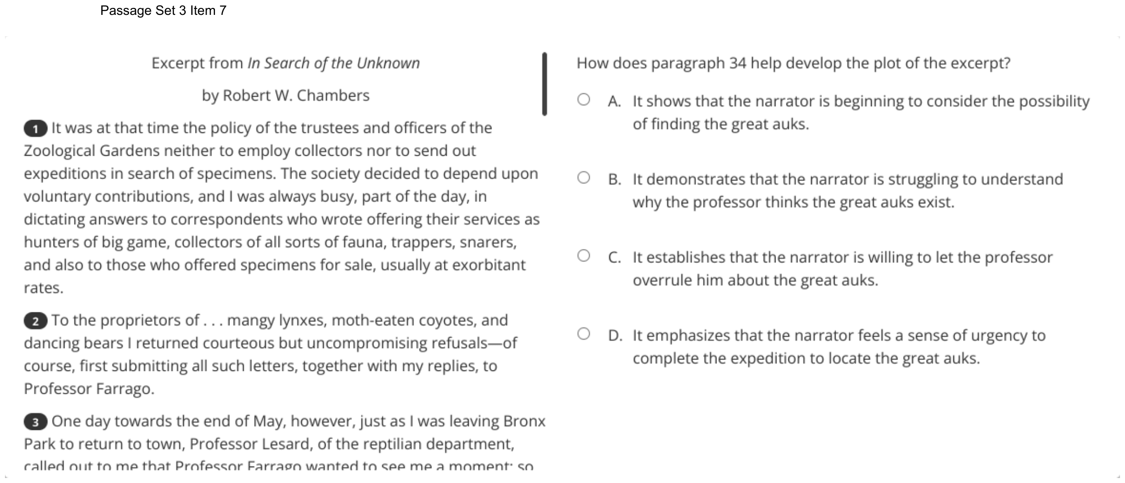 Question 20 as shown on the DOE’s digital test, page 28 of its printable version.