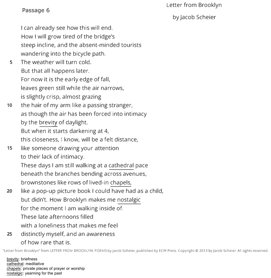 The passage “Letter from Brooklyn” as printed on page 50 of the DOE handbook.