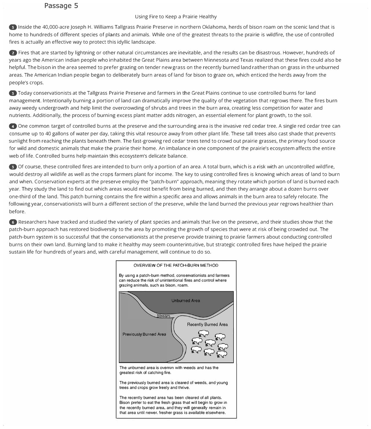 The passage “Using Fire to Keep a Prairie Healthy” as printed on page 41 of the DOE handbook.