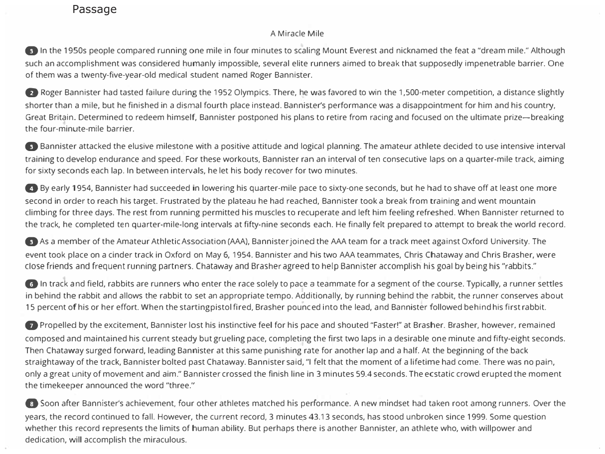 The passage “A Miracle Mile” as printed on page 13 of the DOE handbook.