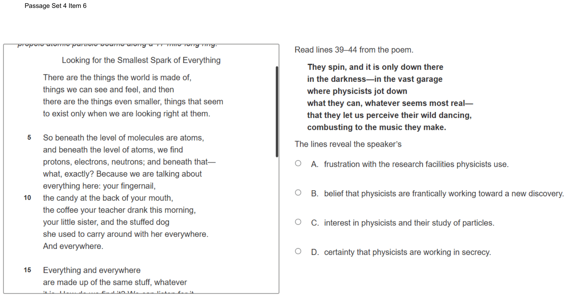 Question 28 as shown on the DOE’s digital test, page 39 of its printable version.