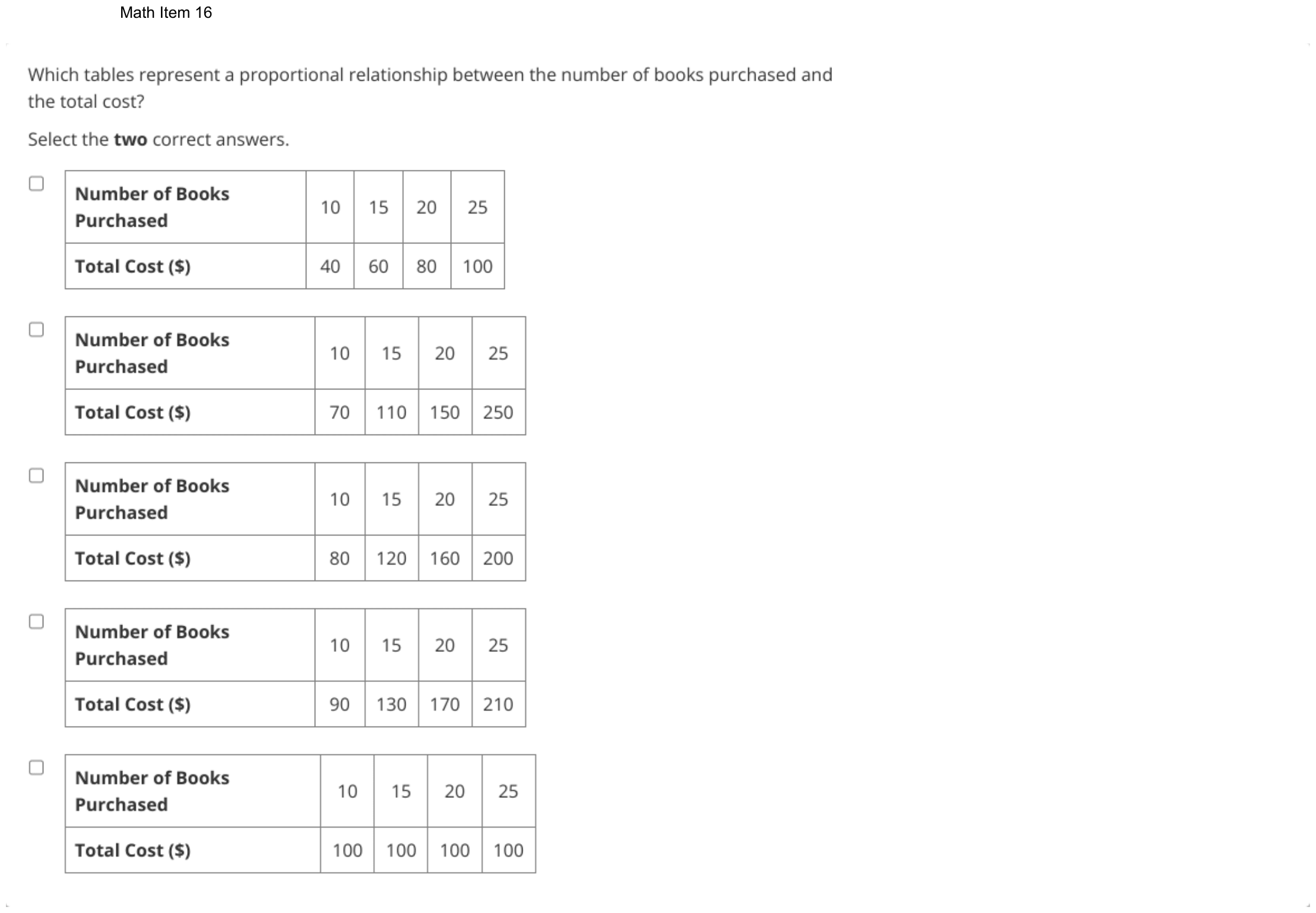 Question 16 as shown on the DOE’s digital test, page 88 of its printable version.