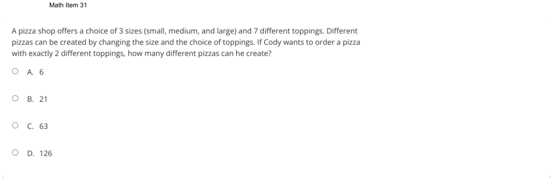 Question 31 as shown on the DOE’s digital test, page 103 of its printable version.