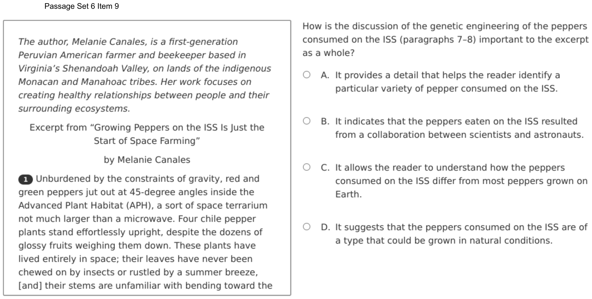 Question 42 as shown on the DOE’s digital test, page 60 of its printable version.