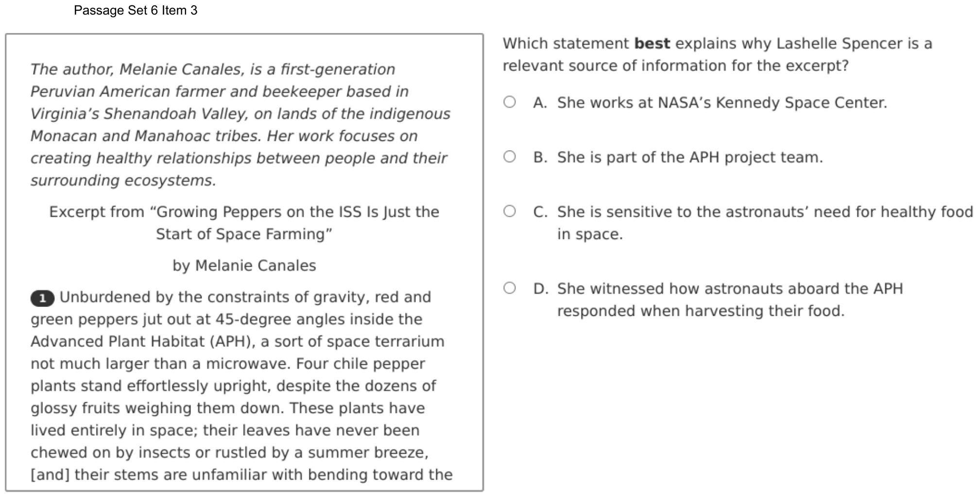 Question 36 as shown on the DOE’s digital test, page 54 of its printable version.