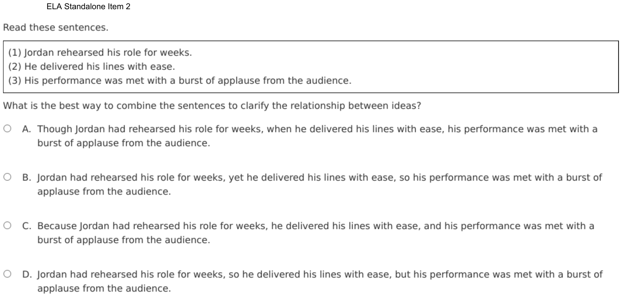 Question 49 as shown on the DOE’s digital test, page 71 of its printable version.