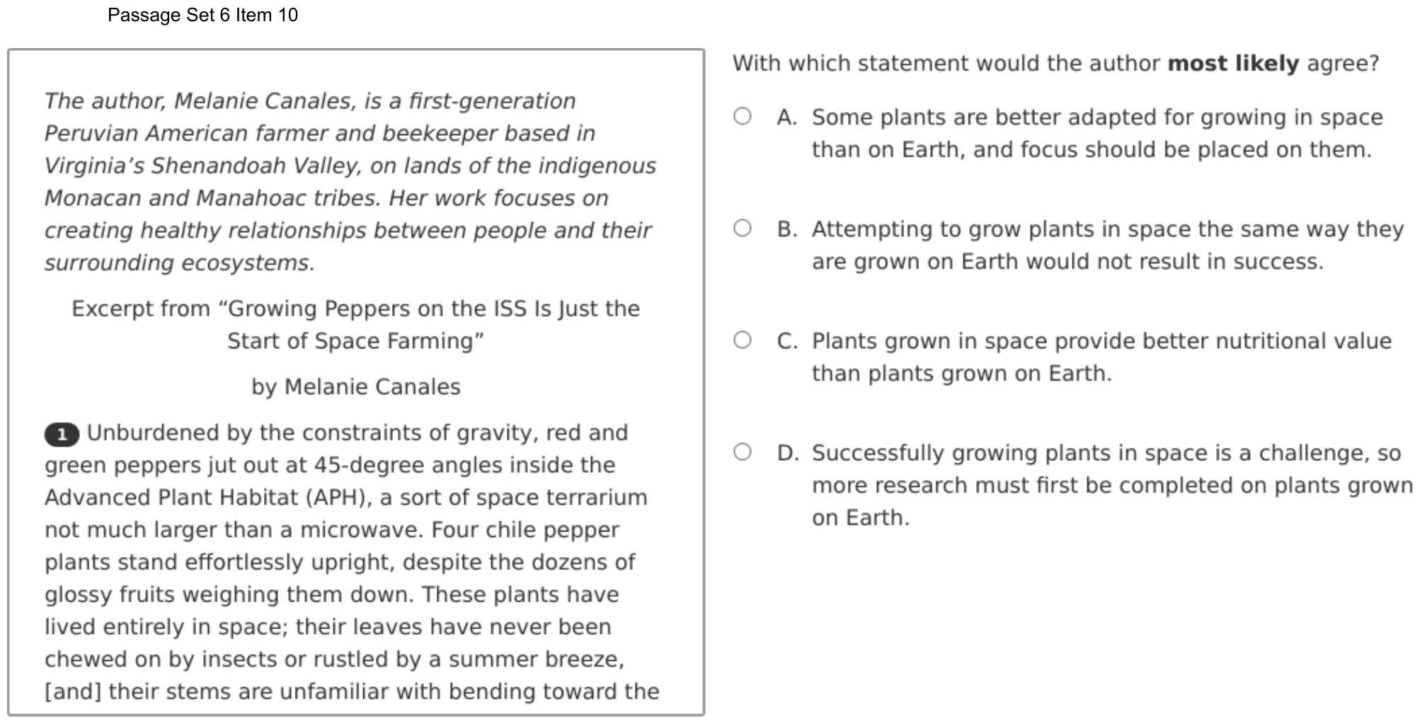 Question 43 as shown on the DOE’s digital test, page 61 of its printable version.