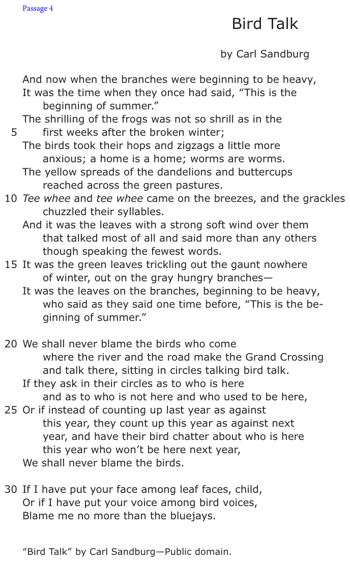 The passage “Bird Talk” as printed on page 32 of the DOE handbook.