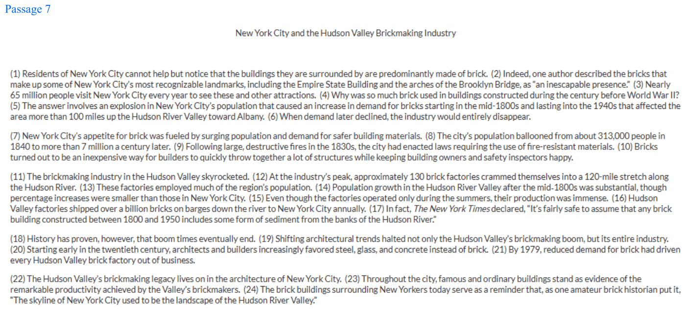 The passage “New York City and the Hudson Valley Brickmaking Industry” as printed on page 64 of the DOE handbook.