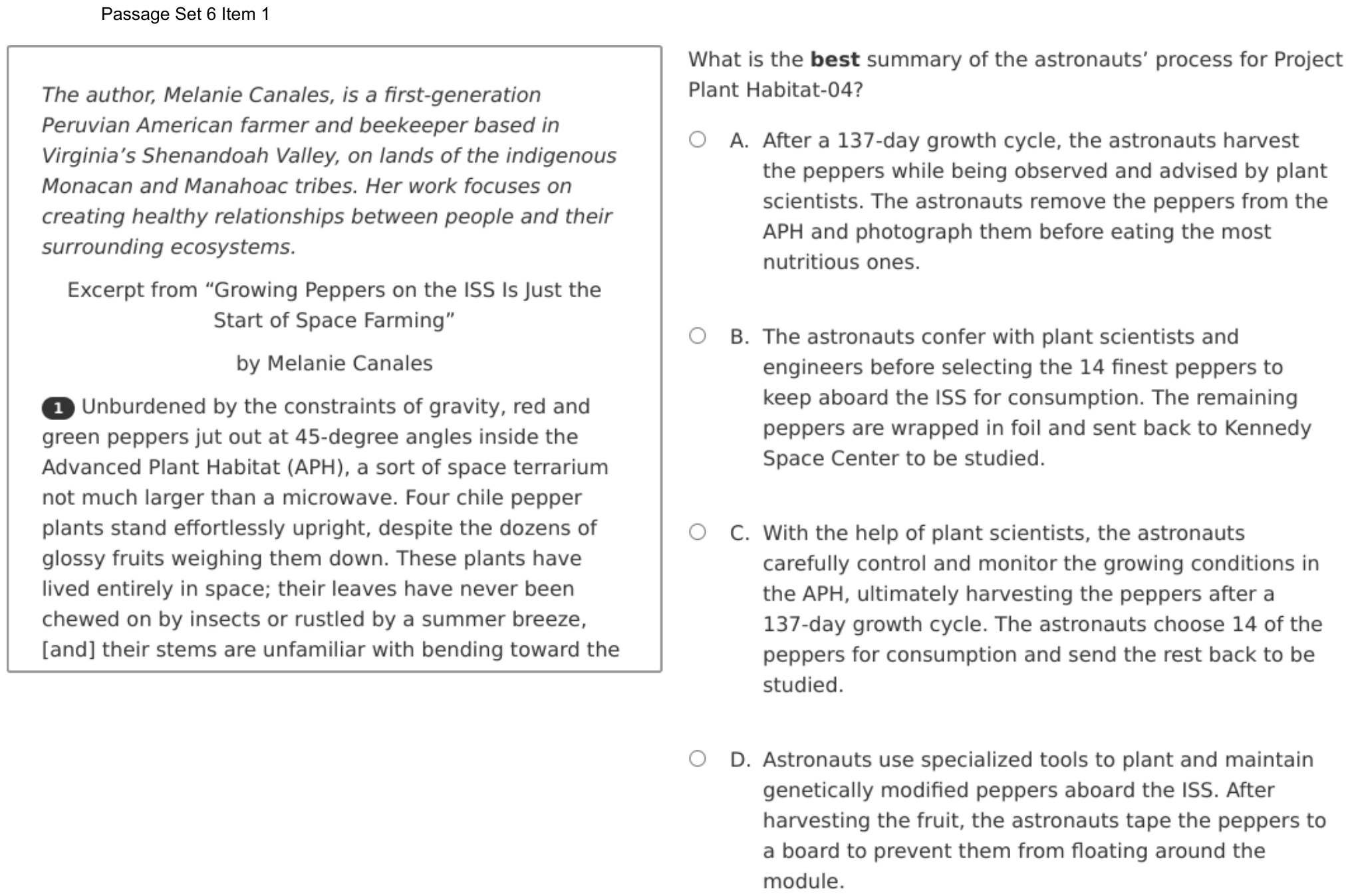 Question 34 as shown on the DOE’s digital test, page 52 of its printable version.