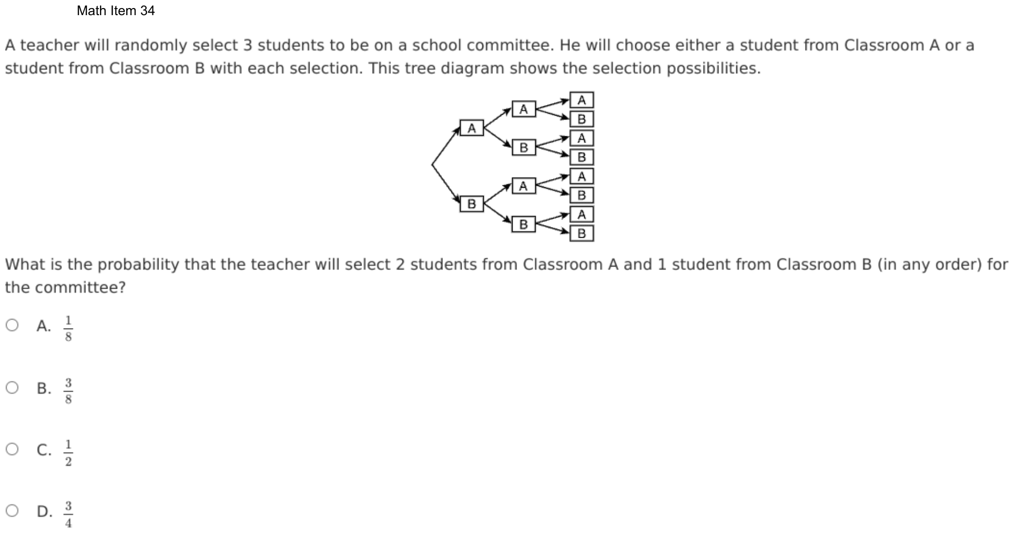 Question 34 as shown on the DOE’s digital test, page 107 of its printable version.