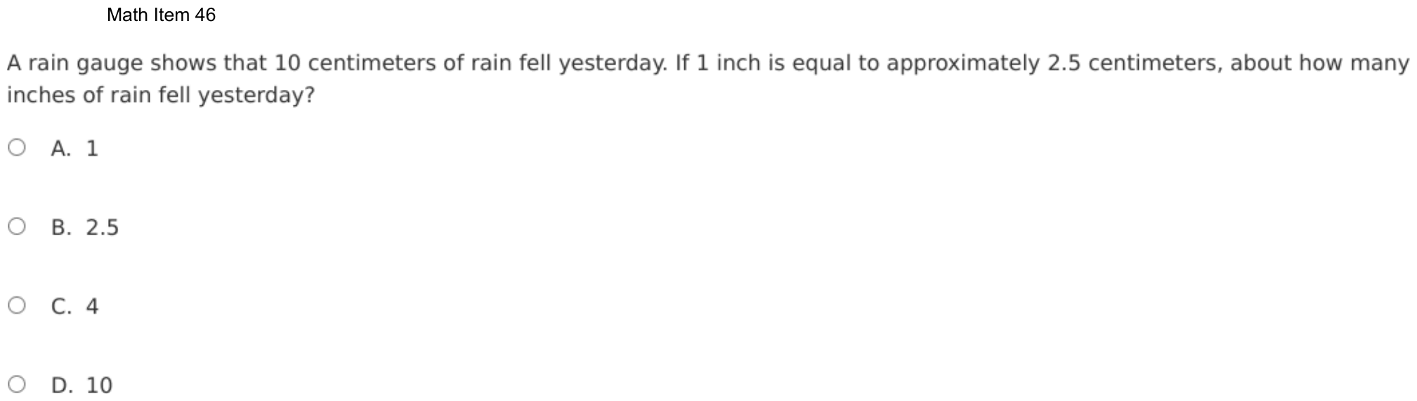 Question 46 as shown on the DOE’s digital test, page 119 of its printable version.