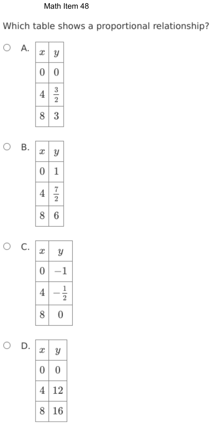 Question 48 as shown on the DOE’s digital test, page 121 of its printable version.