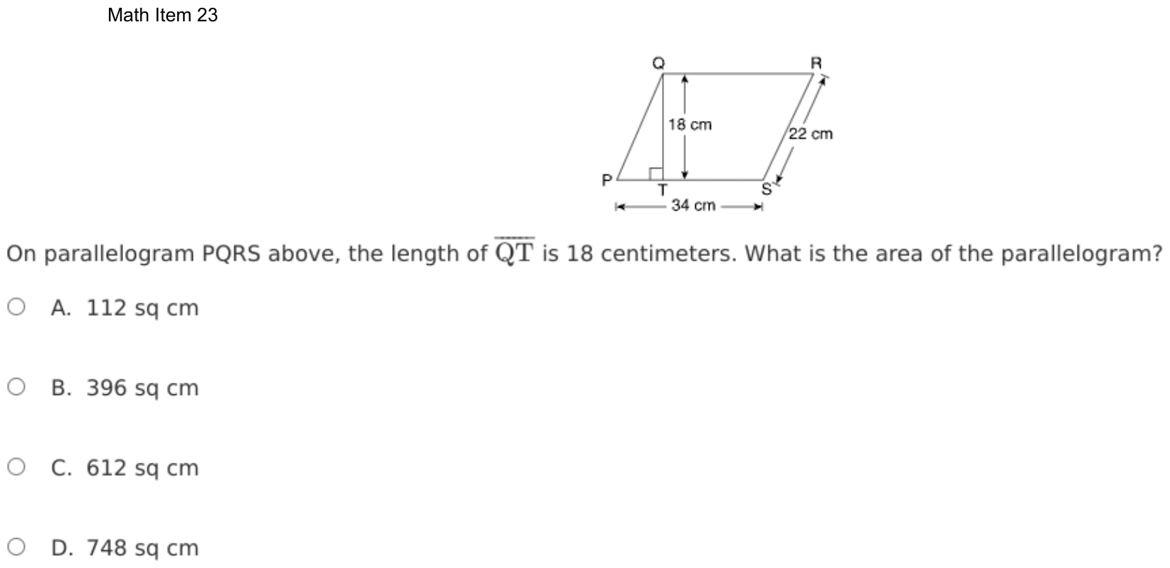 Question 23 as shown on the DOE’s digital test, page 96 of its printable version.