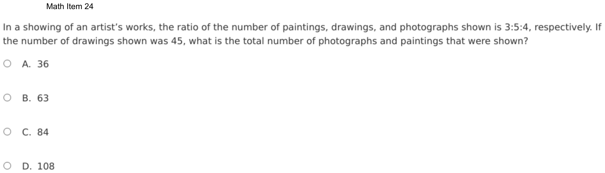 Question 24 as shown on the DOE’s digital test, page 97 of its printable version.