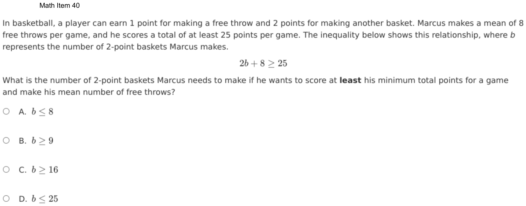 Question 40 as shown on the DOE’s digital test, page 113 of its printable version.