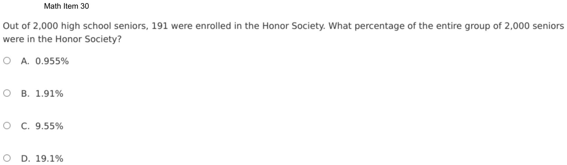 Question 30 as shown on the DOE’s digital test, page 103 of its printable version.