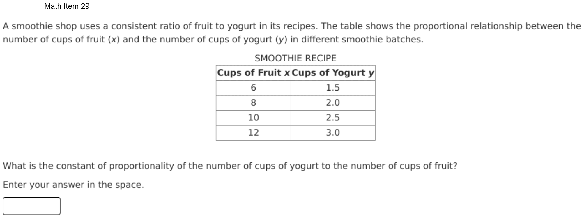 Question 29 as shown on the DOE’s digital test, page 102 of its printable version.
