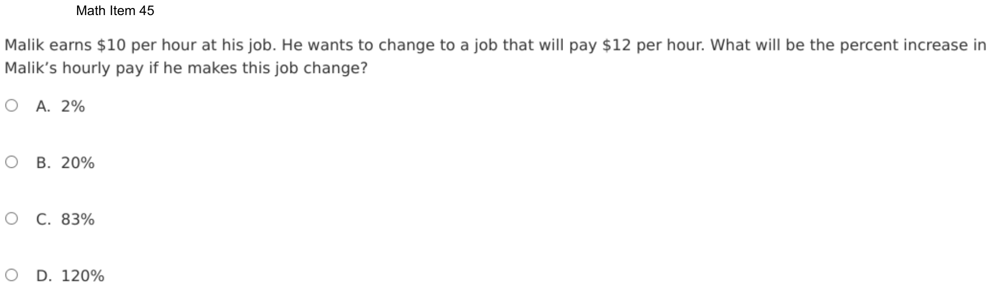 Question 45 as shown on the DOE’s digital test, page 118 of its printable version.