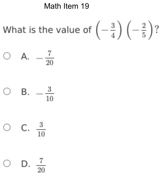 Question 19 as shown on the DOE’s digital test, page 92 of its printable version.