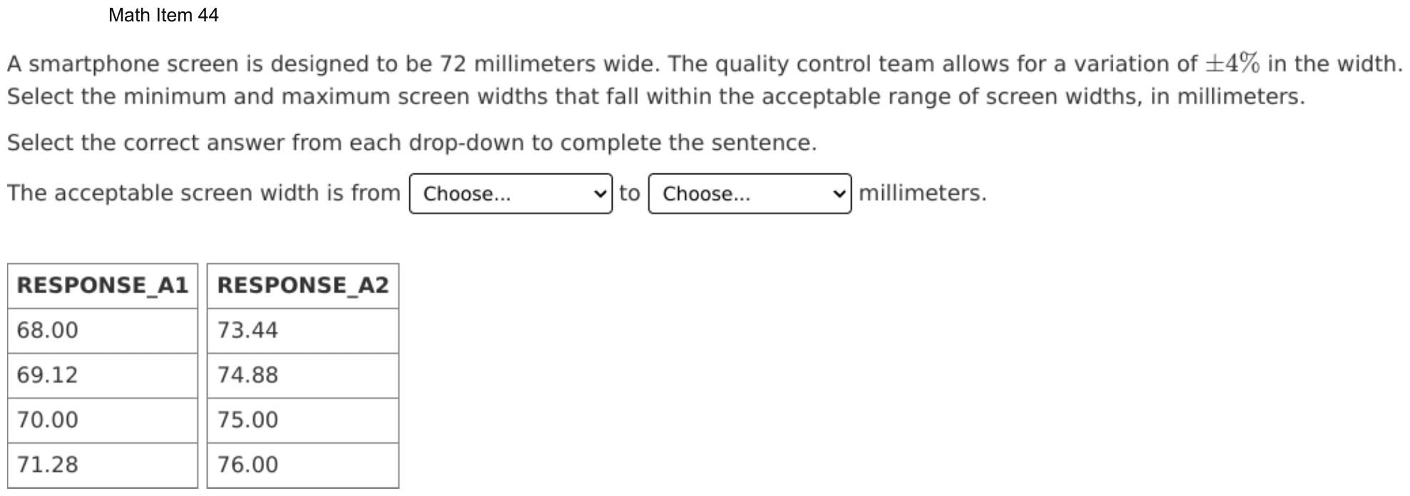 Question 44 as shown on the DOE’s digital test, page 117 of its printable version.