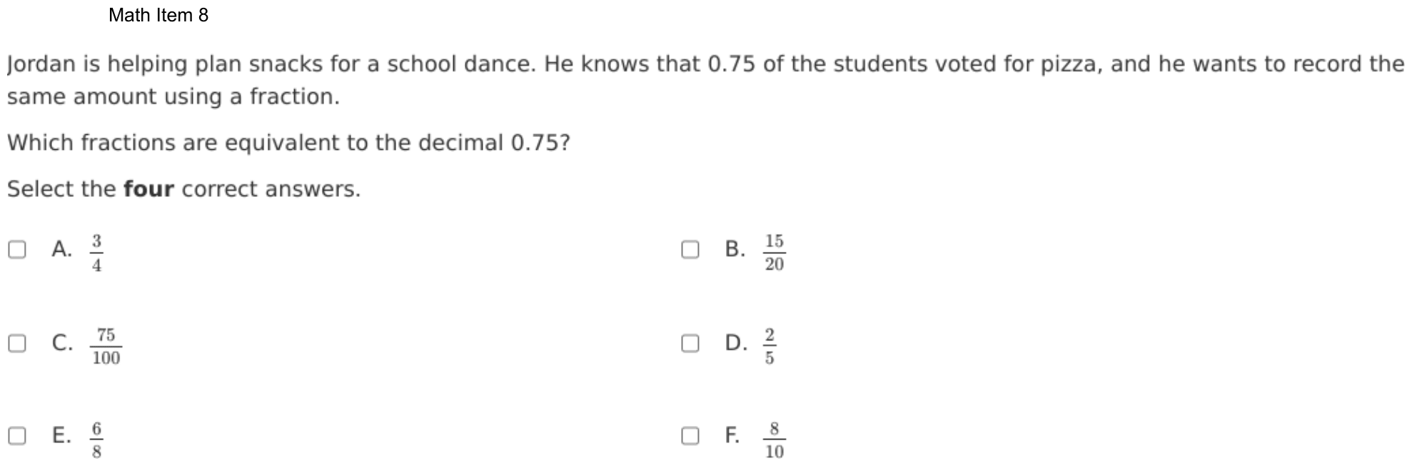 Question 8 as shown on the DOE’s digital test, page 81 of its printable version.