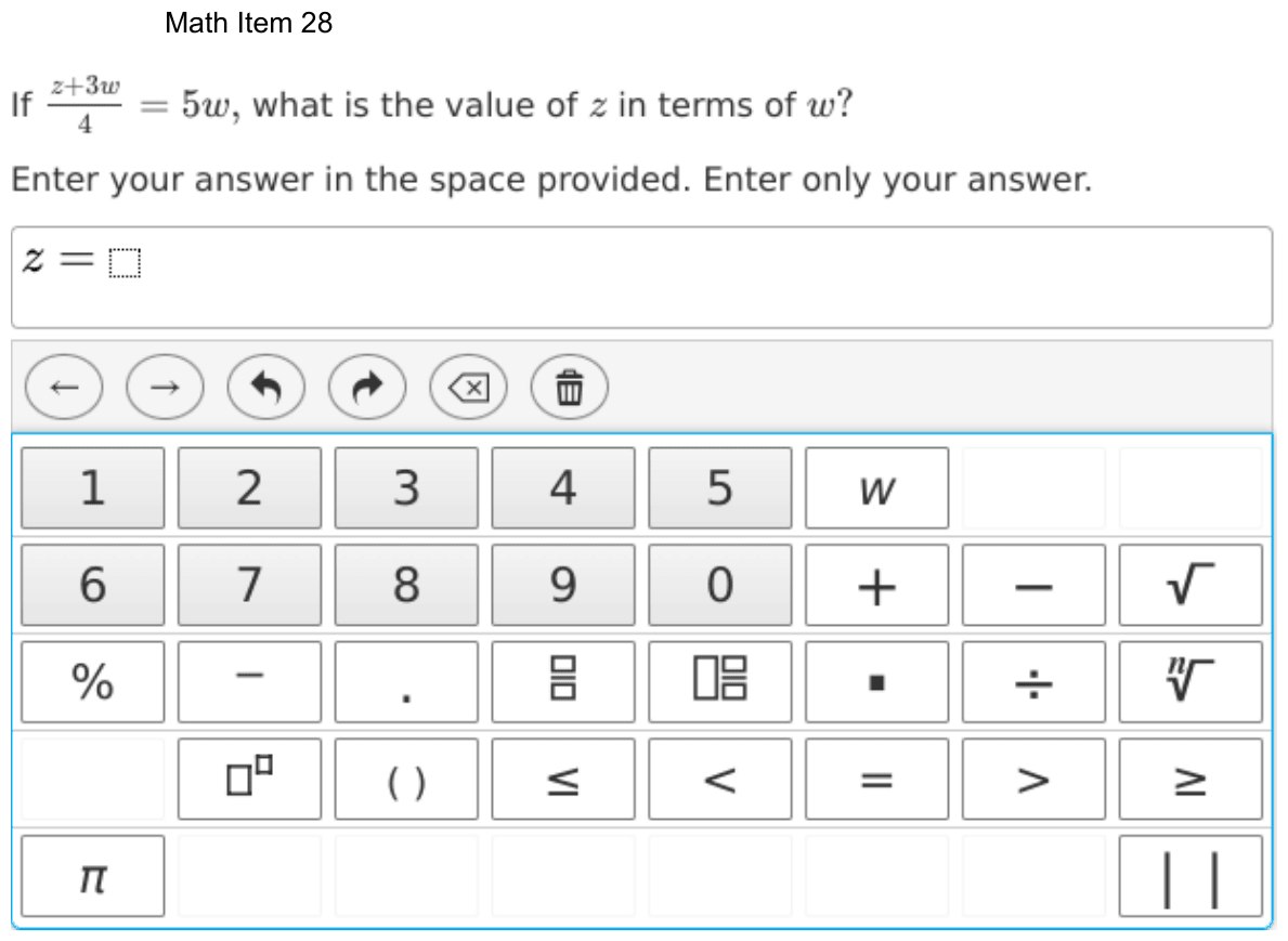 Question 28 as shown on the DOE’s digital test, page 101 of its printable version.