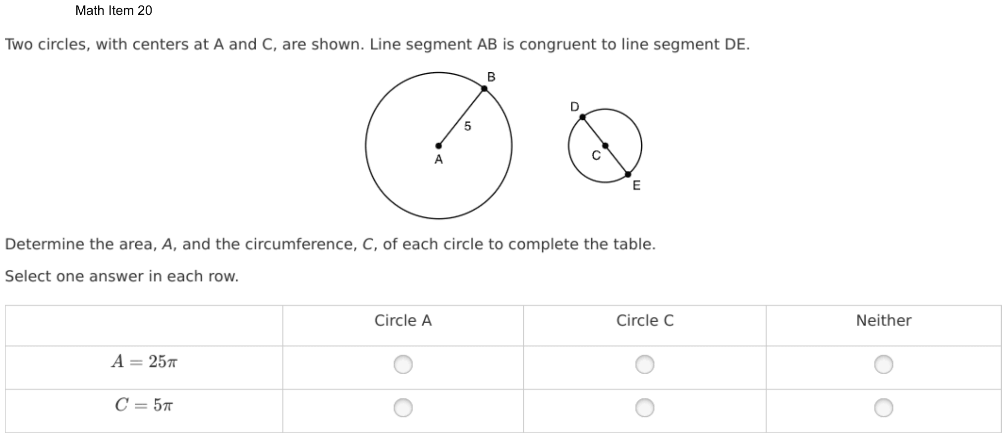Question 20 as shown on the DOE’s digital test, page 93 of its printable version.