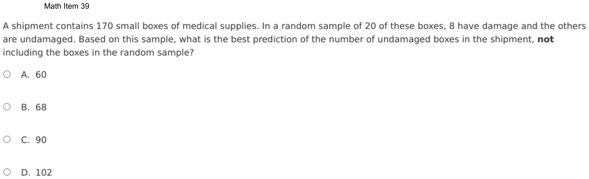 Question 39 as shown on the DOE’s digital test, page 112 of its printable version.