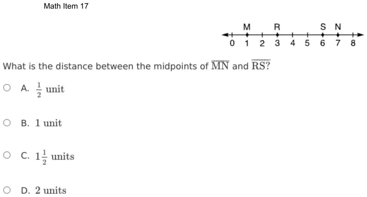 Question 17 as shown on the DOE’s digital test, page 90 of its printable version.