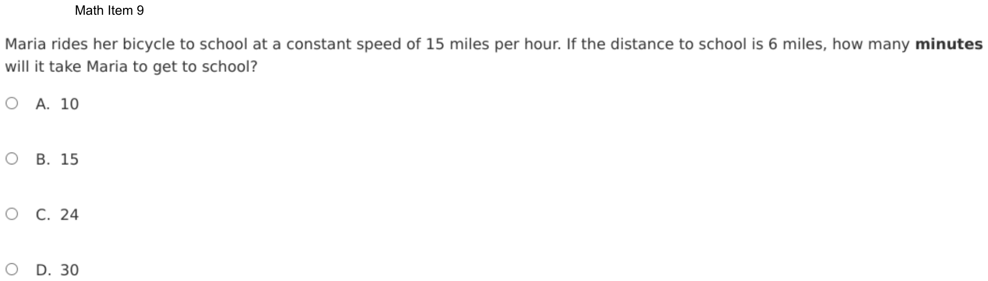 Question 9 as shown on the DOE’s digital test, page 82 of its printable version.