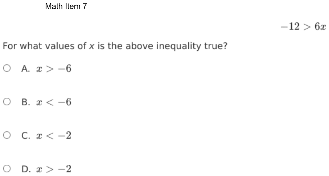 Question 7 as shown on the DOE’s digital test, page 80 of its printable version.